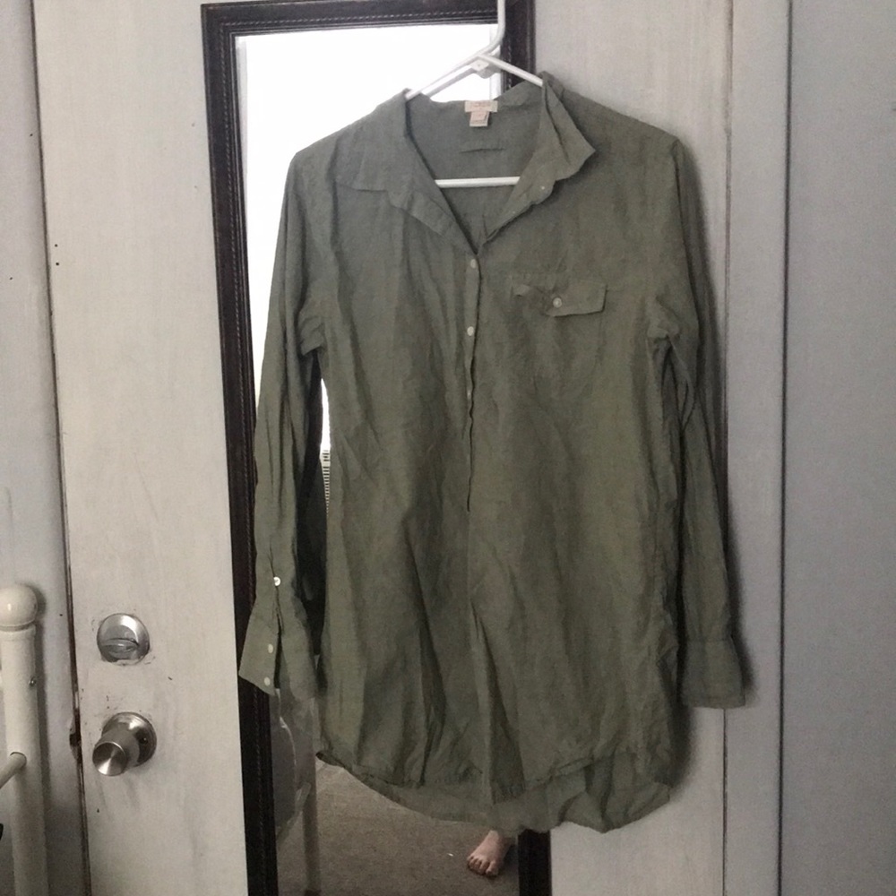 J.Crew Army Green Button-up Cover-up